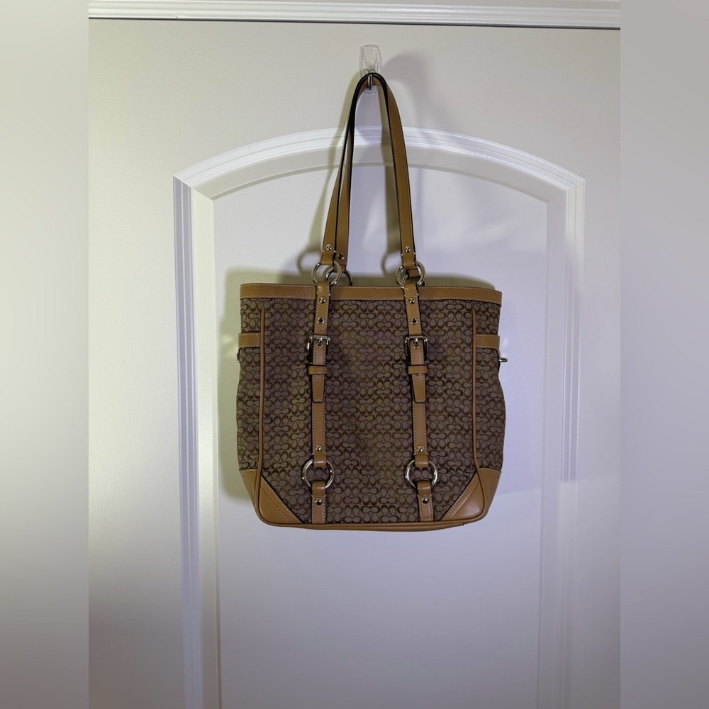 Coach Signature Tan Y2K Tote w/ Silver hardware